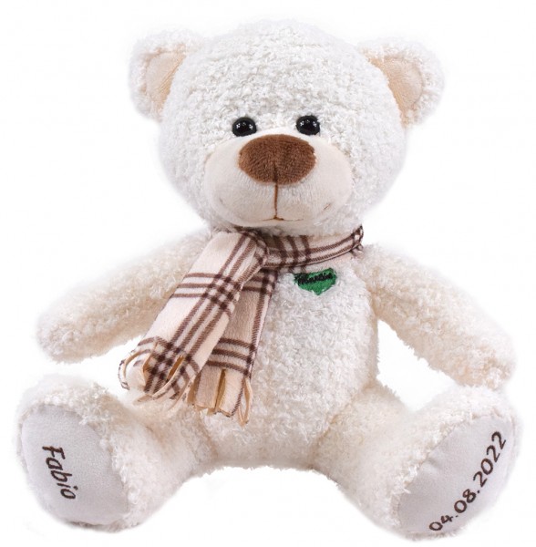 25cm weißer Knuddelbär mit Bestickung